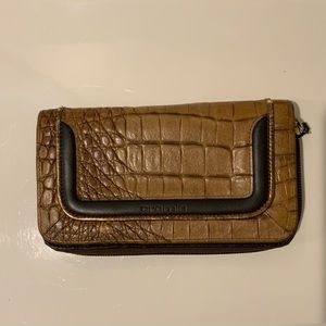 Vintage Cromia Croc Brown & Copper Leather Fold Zipper Wallet Like New